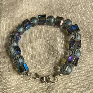 Silver Tone Art Glass Beaded Bracelet